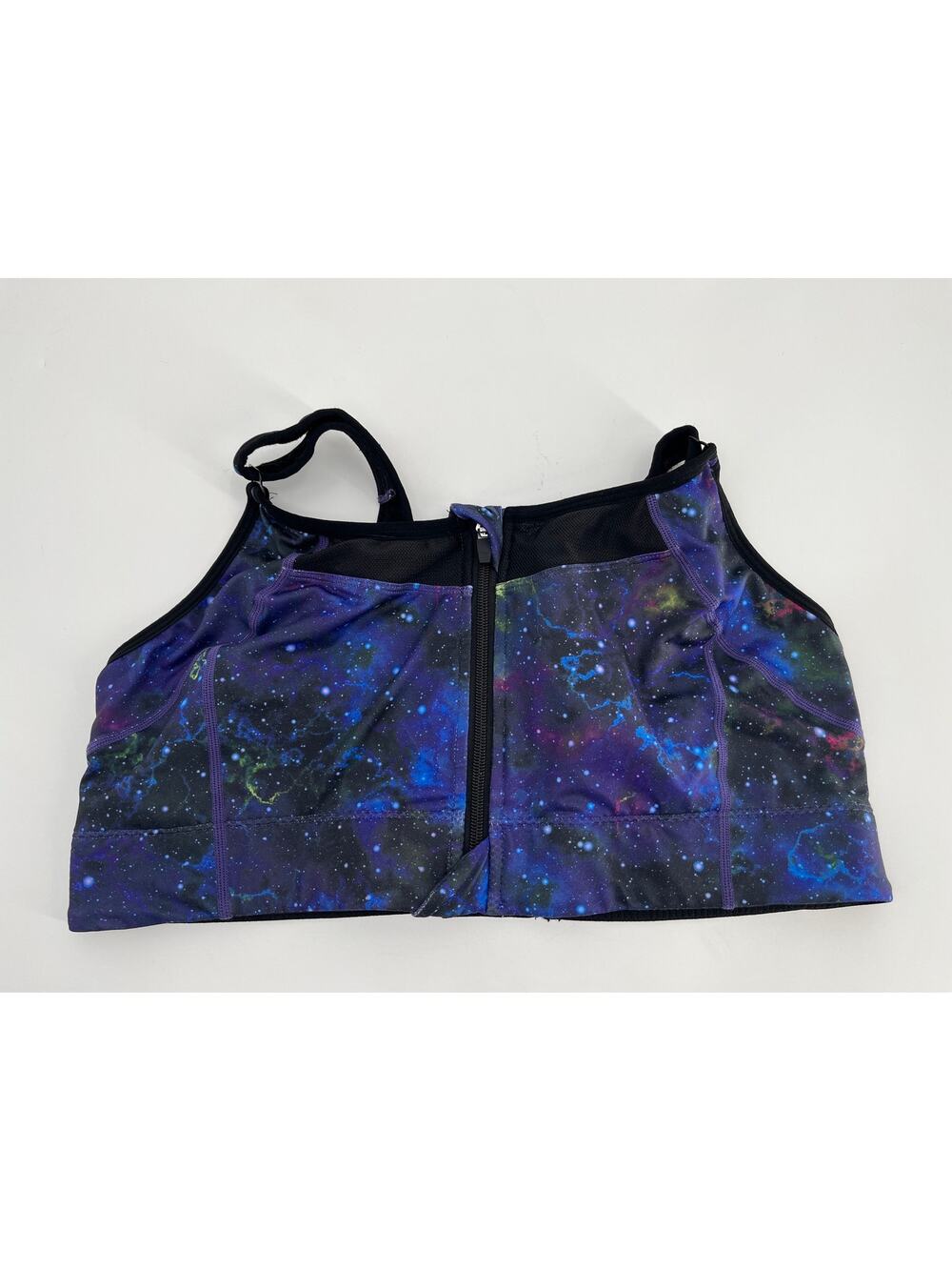 Constantly Varied Gear Zip Front Sports Bra Sz L Blue Galaxy Print Adjustable